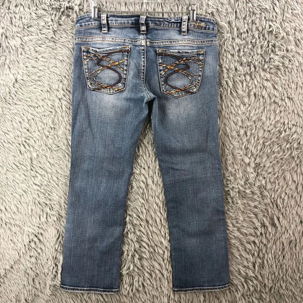 Silver Jeans Capris Womens 30 Frances Capri Medium Wash Whiskered Blue Denim